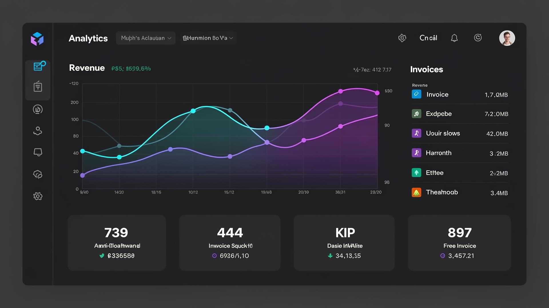 Analytics dashboard showing revenue and invoice tracking
